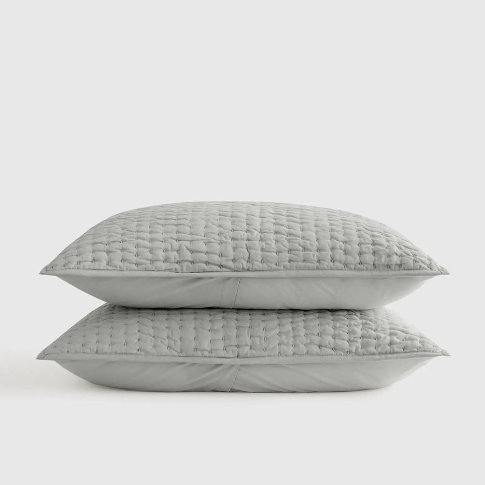 QUINCE European Linen Cotton Stitch Sham Set King Mist 1277